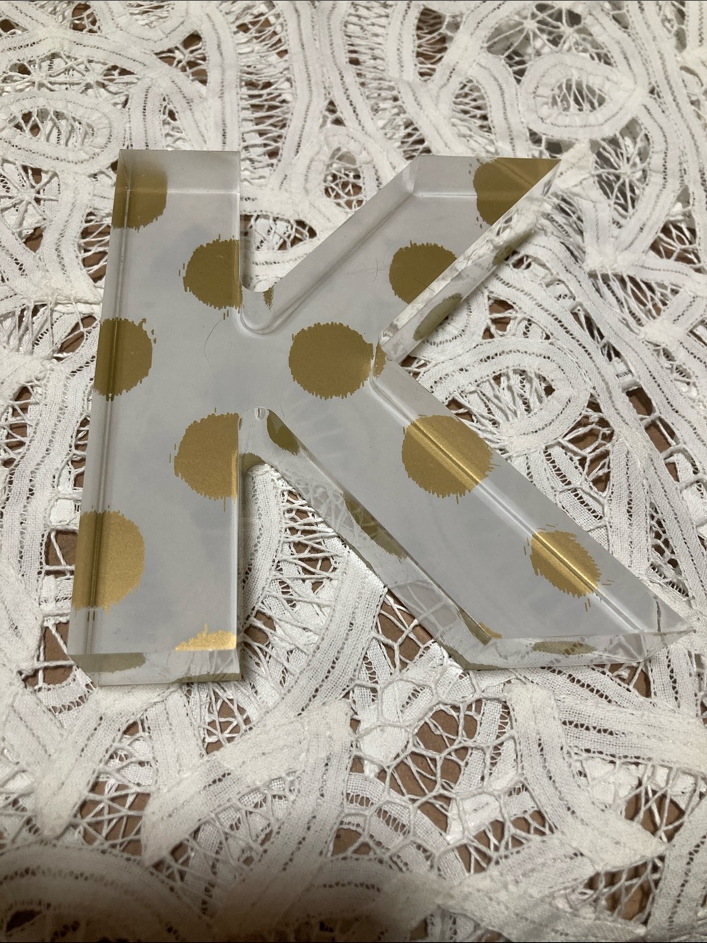 Acrylic Letter K with Gold Polka Dots - Home Accent